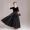 Vestido de Piano Preto com Decote V para Meninas Vestido de Apresentação Vestido de Princesa Orquestra Infantil Manga Média Cetim Roupa de Palco
