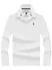 Camisa polo de manga comprida masculina para homens de meia-idade e jovens, primavera e outono, bordada com um pequeno logotipo de cavalo, top versátil com gola, camiseta de algodão piquet, estilo business