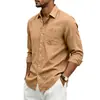 Camisa de lino de manga larga para hombre transfronteriza europea y americana, ajuste holgado de verano y otoño de Amazon, cuello de solapa, camisa casual para hombre estilo hawaiano