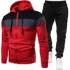 Novo conjunto de moletom com capuz e zíper de três cores para outono e inverno para homens, casual esportivo, modelagem solta, tamanhos grandes, roupas masculinas