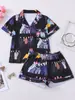 Comercio Exterior Transfronterizo Hamilton Estilo Étnico Pijama Estampado, Cardigan de Solapa, Shorts de Manga Corta, Pijama, Ropa de Casa para Mujer