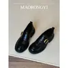 Versão em Couro Loafers com Fivela Estilo Old Money Femininos Outono Sola Grossa Slip-ons Sapatos Individuais 2026 Novo Estilo Salto Bloco Sapatos Pequenos de Couro