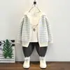 Suéter de Punto con Capucha a Rayas Nuevo para Otoño e Invierno para Niños y Niñas, Suéter Grueso Versátil para Niños