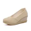 Zapatos de tacón de cuña para mujer 2026, Nuevo estilo primavera y otoño, Boca poco profunda, Zapatos de tacón alto de exportación europea y americana para mujer, Punta fina, Zapatos de una sola pieza tejidos de paja, Zapatos de lino para mujer