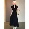 Vestido Negro de Moda Estilo Hepburn Francés Talla Plus para Mujer, Elegante Vestido Largo de Verano con Cintura Ajustada Adelgazante