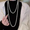 Suéter de Cadena de Perlas en Capas Estilo Francés Versátil y Elegante Collar de Gama Alta para Mujer, Accesorio Largo de Moda y Versátil