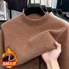 Suéter Cálido de Punto Holgado Casual para Hombre con Imitación de Cristal, Terciopelo de Hurón, Cuello Alto Medio de Invierno con Forro Polar