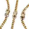 Pulsera de color dorado que no se decolora, estilo hip-hop europeo y americano, personalidad exagerada, cabeza de guepardo con microincrustaciones de circonita, anillo de mordida, pulsera, venta caliente transfronteriza