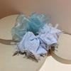 Accesorios para el cabello estilo francés, dulces y frescos, atmósfera estilo hada, borlas bordadas despeinadas, doble par de anillos para el cabello de organza para intestino grueso, nuevo
