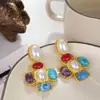 Colgante Vintage Incrustado de Diamantes Pendientes Geométricos, Pendientes Estilo Palacio Retro, Diseño de Nicho, Lujo Ligero y de Alta Gama