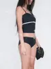 Traje de baño de una pieza retro negro simple y seductor con tiras de corbata, para busto pequeño, para mujer, estilo CollectionIns