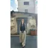 Roupa de outono: um conjunto completo de colete estilo coreano plus size, camisa básica e calça cargo, terno de três peças em camadas para mulheres