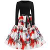 Vestido de manga comprida com estampa de Natal estilo retrô Hepburn da Amazon, estilo real, grande, swing 9202