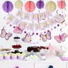 Candelabro Espiral Mariposa Fiesta Decorativo Flor de Papel Bola Bandera Morada Traje de Cumpleaños Pancarta Flor de Primavera Temática Mariposa