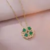 Collar para mujer, estilo japonés-coreano, multiusos, con diseño de red de flores de cuatro hojas y rojo, cadena de clavícula Love Love, cadena de cuello de acero de titanio Love