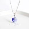 Collar con colgante de corazón oceánico de plata esterlina S925 para mujer coreana con cristal de amor austriaco, cadena plateada para clavícula de celebrante cibernético