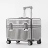 Mala de alumínio com tampa flip-top 18 polegadas bagagem de mão para viagem para homens, material PC, pequena mala de rodinhas para fotografia para mulheres