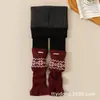 Leggings gruesos de forro polar con retazos para niñas de otoño e invierno, calcetines jacquard con volantes estilo coreano, ropa exterior gruesa con forro de forro polar para niños, pantalones de nueve puntos