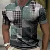 Polo de manga corta con solapa y estampado digital 3D para hombre, de comercio transfronterizo, de Europa y América, a la moda, a rayas