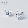 Pendientes Nalan de plata de ley 925 con forma de alce y diamantes, con un solo diamante navideño, pequeños pendientes de ciervo con una linda cornamenta E4367