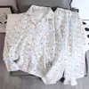 Nuevo conjunto de pijama de dos piezas para mujer estilo coreano de primavera y otoño, rayas blancas y negras vintage, cárdigan con cuello, manga larga, pantalón largo, conjunto casual para casa