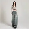 Jeans de Pierna Ancha Fluidos de Cintura Alta para Mujer 2025 Nuevo Principios de Otoño Retro Ajustados Versátiles Sueltos Rectos Pantalones de Largo Completo