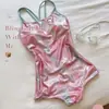 Princesa Sirena DeslumbranteEstampado retro francés adelgazante sin espalda que realza la figura traje de baño deportivo de una pieza estilo resort para mujer en verano