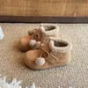 Zapatos de Algodón con Felpa de Invierno para Niñas Botines Cortos Cálidos para Niñas Pequeñas Suela Suave Antideslizantes Zapatos para Niños Botas de Nieve Dulces con Pompón