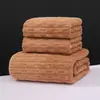 Toalha de Coral Fleece Listrada Doce Toalha de Banho Borda Engrossada Doméstica Casal Banho Toalha de Banho Secagem Rápida Absorvente Macia conjunto