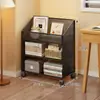 Estantería de pie, móvil, todo en uno, que se puede colocar junto a un escritorio, con almacenamiento para libros y un pequeño carrito para bocadillos y juguetes, adecuada para uso doméstico y niños.