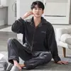 Pijama masculino outono e inverno quente velo coral forrado com fleece espessado flanela de inverno terno de casa para pais de meia-idade