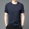 Camiseta de verano de seda helada con cuello redondo y manga corta para hombre, informal, combinable, elegante, a la moda, transpirable, que cubre el vientre.