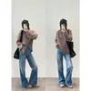¡Muy recomendado, versátil! Jeans retro de corte ajustado y campana para mujer, jeans casuales de cintura alta de corte ajustado para el día a día para mujer en otoño