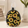 Monedero Estampado de Crisantemo Fondo Negro Cuero Artificial Impermeable Piel Sintética Cremallera Bolsa de Almacenamiento Multifuncional Mini Oreja