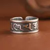 Ciervo Dorado Rey Plata Pura Placa Ancha Mantra de Seis Caracteres Sutra del Corazón de la Prajnaparamita Anillo de Plata de Ley 999