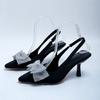 Comércio Exterior Tamanho Grande Salto Alto Mulher Verão Nicho Tecido Stiletto Sexy Strass Laço Sandálias Dropshipping