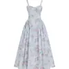 Verão Novo Doce Francês Floral Sem Alças Cintura Marcada Férias Comprimento Midi Costas Abertas Vestido de Fada Atacado