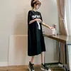 Verano Corea 100kg Talla Grande Vestido Mujer Largo Espalda Descubierta Holgado Falda Larga Talla Grande Camiseta Manga Corta Vestido de Maternidad