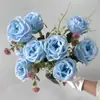 Simulación de 9 rosas redondas flores artificiales ramo boda hotel decoración accesorios camino plomo rosas Amazon
