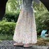 Calça saia com botão floral doce e colorida 2026 Novo estilo de primavera Perna larga Suave Cintura alta Emagrecedora Casual Saia bufante Calça