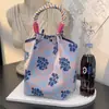 Bolso de Mano Tejido Estilo Nuevo Japonés y Coreano Portátil Trabajo Salida Tote de Gran Capacidad Viaje Diario Bolso Cuadrado Pequeño