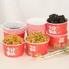 Tazón de papel desechable recubierto de PLA, ecológico, biodegradable, con tapa, engrosado, comercial, puesto callejero, al por mayor en stock, recipiente de comida personalizado