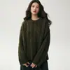 Nuevo Suéter Suave de Punto Trenzado Holgado de Cuello Redondo para Mujer, Estilo Retro Perezoso, Lana de Yak, Otoño 2026