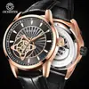 Relógio Mecânico Automático Completo Augusten 62001C Masculino para Negócios Pulseira de Couro Bovino de Primeira Camada Relógio Mecânico Vazado