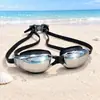 Gafas de natación de marco grande al por mayor, talla de adulto, impermeables, antivaho, alta definición, para miopía, con lentes galvanizados, gafas deportivas profesionales