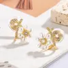 Pendientes de Flor de Perla y Cruz Estilo Coreano para Mujer, Pinzas de Oreja Elegantes Vintage de Zirconia, Bobina de Mosquitos, Lujo Ligero