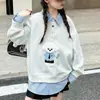 Moletom com gola para meninas do ensino fundamental, nova moda outono, blusas infantis estilo coreano, roupas estilo universitário para meninas mais velhas