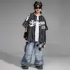 Conjunto de Dança de Rua para Menina Jeans Largo Conjunto de Manga Curta para Menino Crianças Hiphop Performance Dança de Rua Roupas da Moda para Crianças