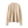 Estilo real, com múltiplos botões, elegante, gola alta pequena, gola semi-alta, 100% caxemira pura, cardigã escovado, peça externa feminina, camada base