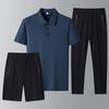 Novo Conjunto Esportivo de Seda Gelada de Verão Masculino Camisa Polo Shorts Casuais para Pais Jovens Calças de Manga Curta Conjunto de Três Peças